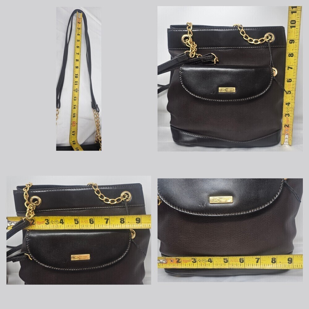 HCL Germany Vintage Leather Bucket Shoulder Bag Gold Chain Front Flap Brown - Picture 7 of 13